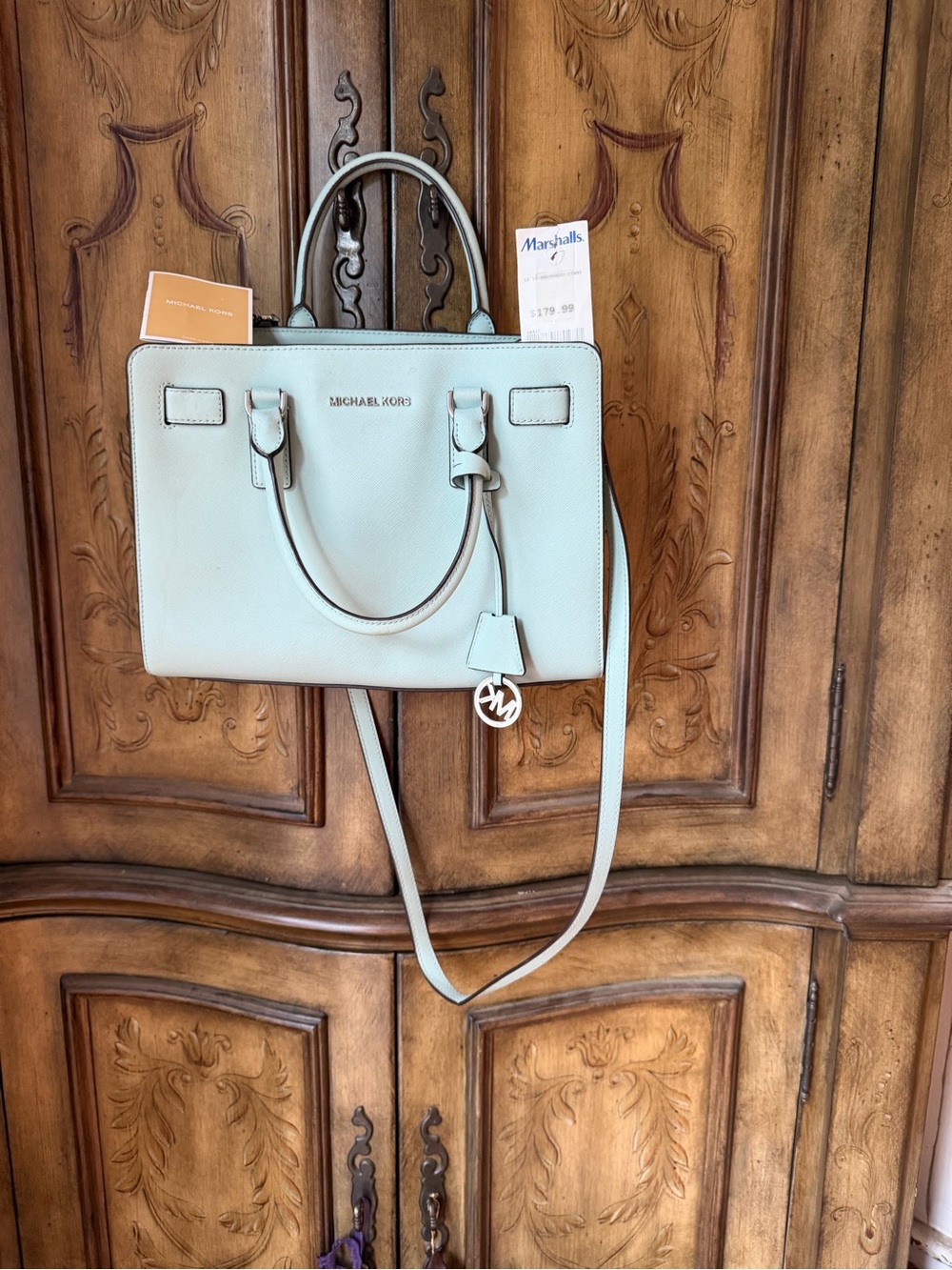 Michael Kors Light Blue Leather Satchel with Removable Strap